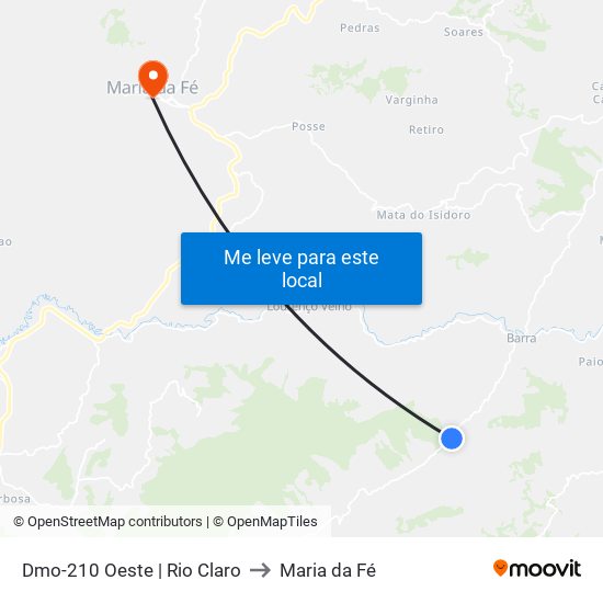 Dmo-210 Oeste | Rio Claro to Maria da Fé map