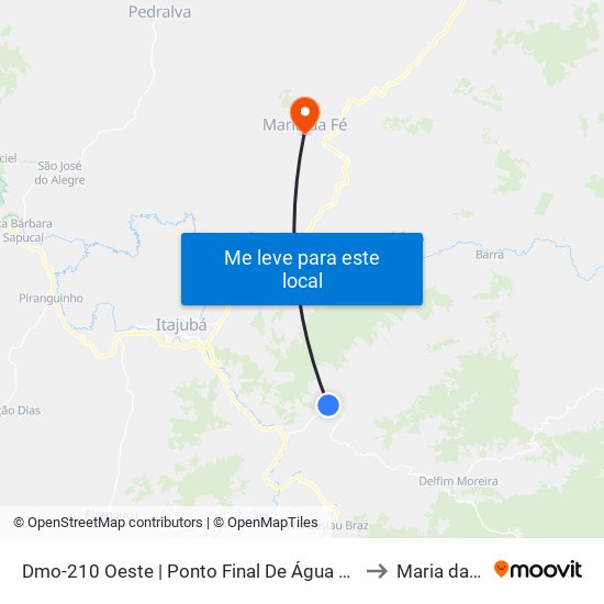 Dmo-210 Oeste | Ponto Final De Água Limpa to Maria da Fé map