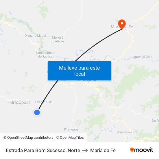 Estrada Para Bom Sucesso, Norte to Maria da Fé map