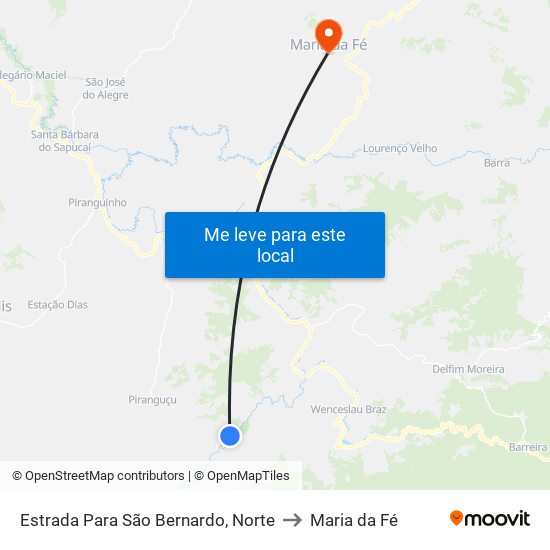 Estrada Para São Bernardo, Norte to Maria da Fé map