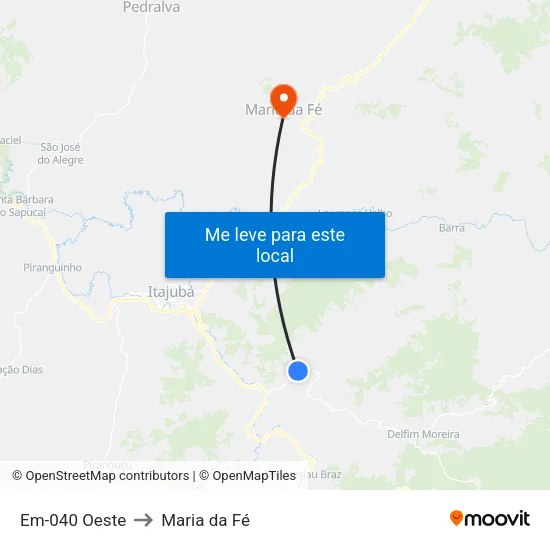 Em-040 Oeste to Maria da Fé map