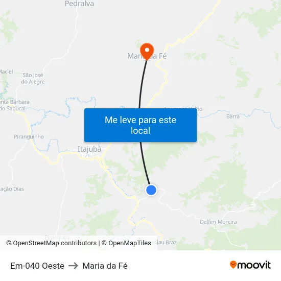 Em-040 Oeste to Maria da Fé map