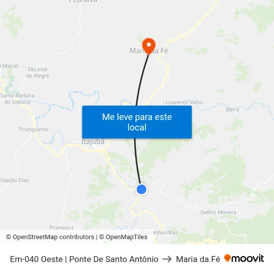 Em-040 Oeste | Ponte De Santo Antônio to Maria da Fé map