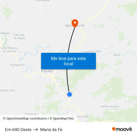 Em-040 Oeste to Maria da Fé map