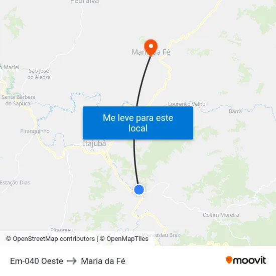 Em-040 Oeste to Maria da Fé map