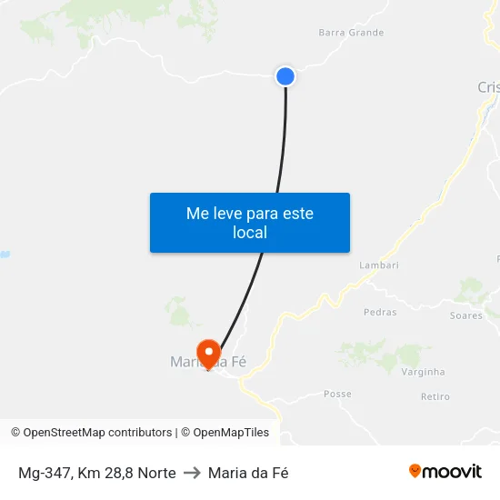 Mg-347, Km 28,8 Norte to Maria da Fé map