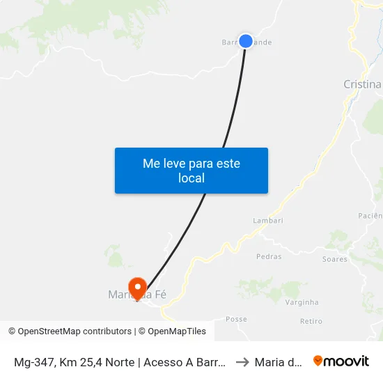 Mg-347, Km 25,4 Norte | Acesso A Barra Grande to Maria da Fé map