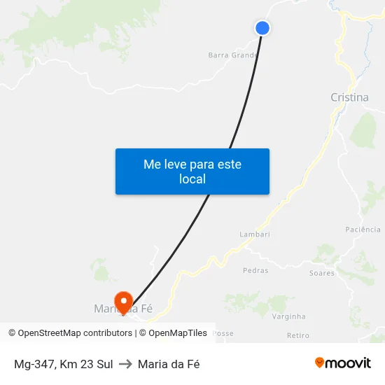 Mg-347, Km 23 Sul to Maria da Fé map