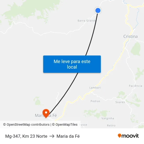 Mg-347, Km 23 Norte to Maria da Fé map