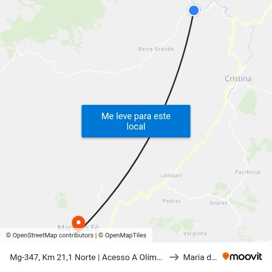 Mg-347, Km 21,1 Norte | Acesso A Olímpio Noronha to Maria da Fé map