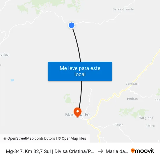 Mg-347, Km 32,7 Sul | Divisa Cristina/Pedralva to Maria da Fé map