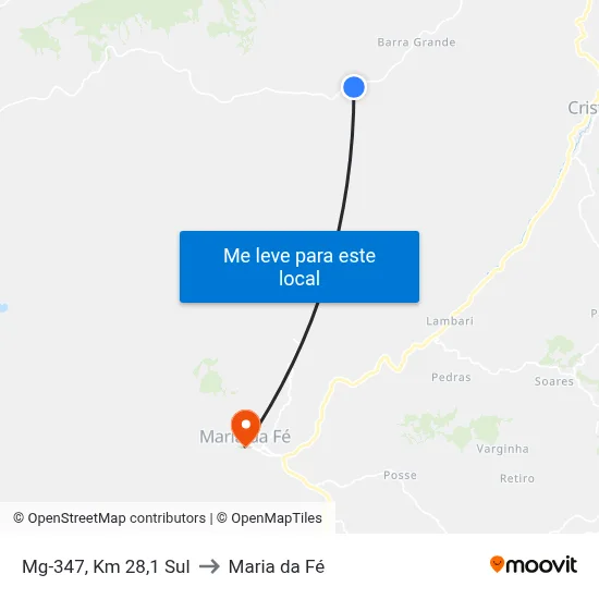 Mg-347, Km 28,1 Sul to Maria da Fé map