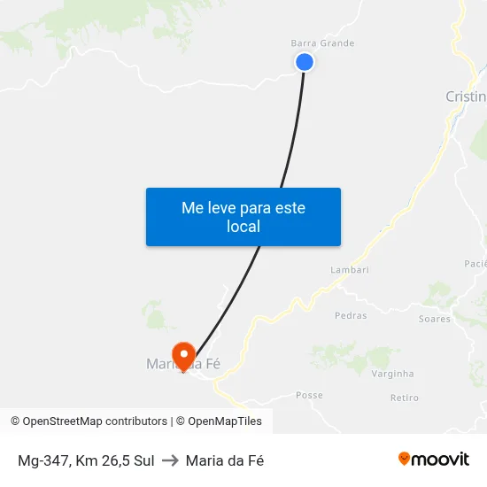 Mg-347, Km 26,5 Sul to Maria da Fé map