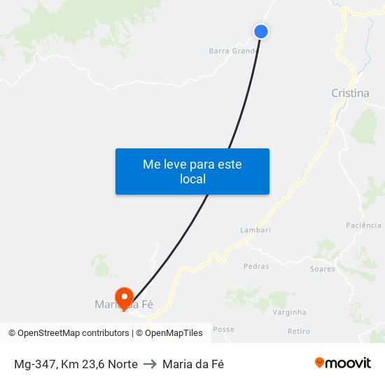 Mg-347, Km 23,6 Norte to Maria da Fé map