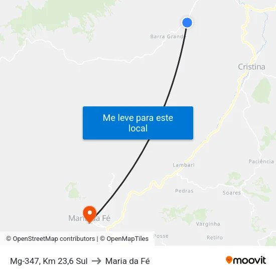 Mg-347, Km 23,6 Sul to Maria da Fé map