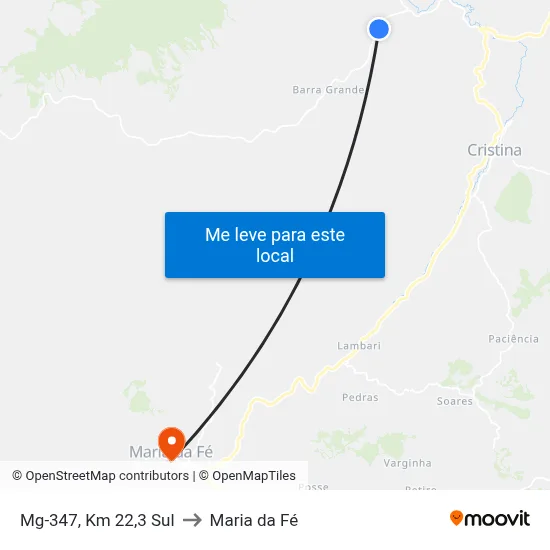 Mg-347, Km 22,3 Sul to Maria da Fé map