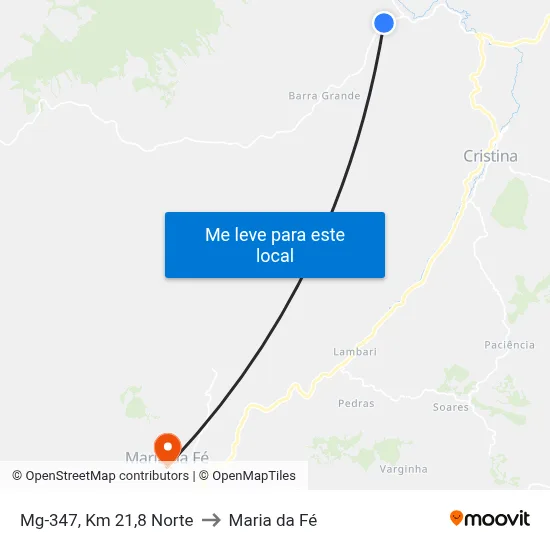 Mg-347, Km 21,8 Norte to Maria da Fé map