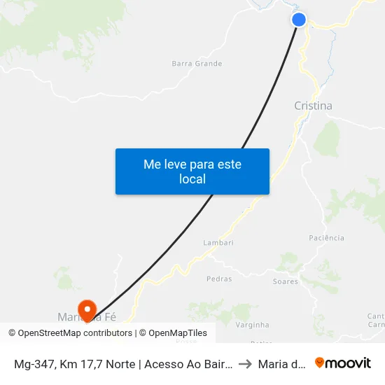 Mg-347, Km 17,7 Norte | Acesso Ao Bairro Colônia to Maria da Fé map