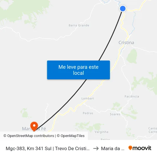 Mgc-383, Km 341 Sul | Trevo De Cristina to Maria da Fé map