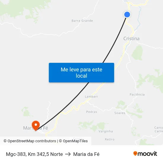 Mgc-383, Km 342,5 Norte to Maria da Fé map