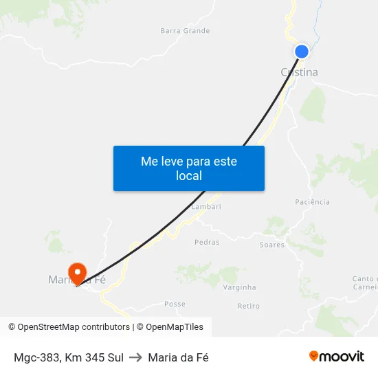 Mgc-383, Km 345 Sul to Maria da Fé map