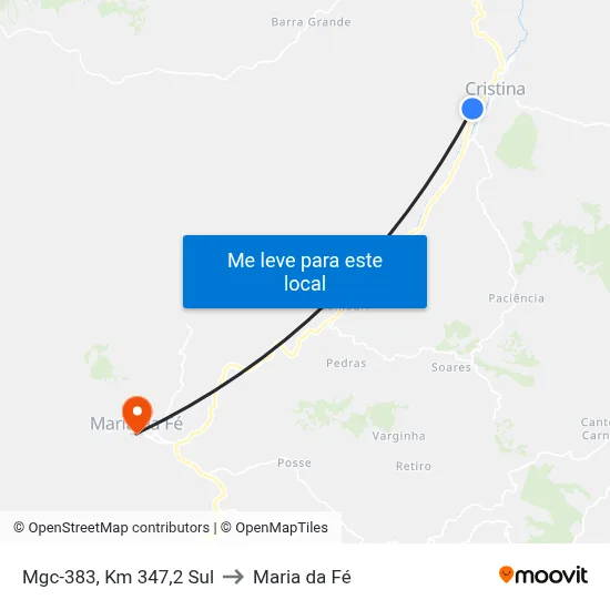 Mgc-383, Km 347,2 Sul to Maria da Fé map