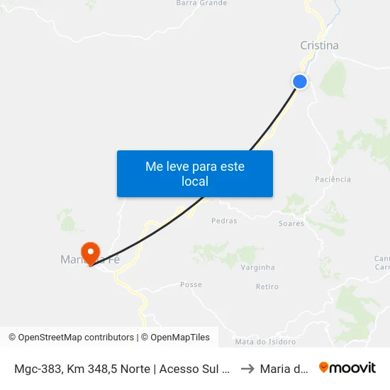 Mgc-383, Km 348,5 Norte | Acesso Sul A Cristina to Maria da Fé map