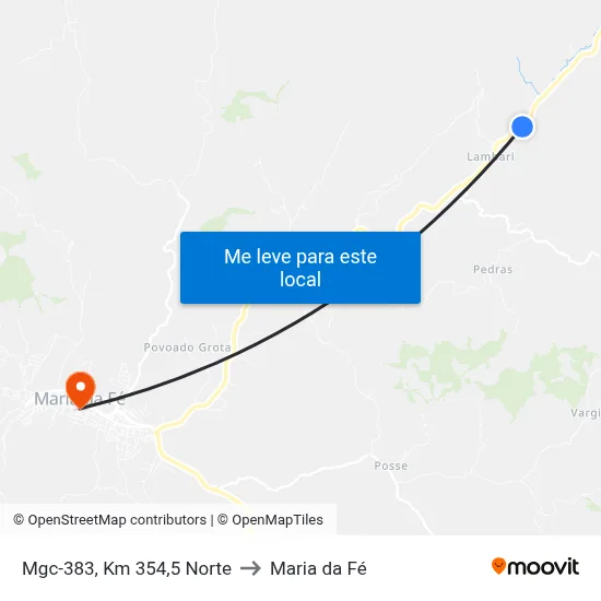 Mgc-383, Km 354,5 Norte to Maria da Fé map