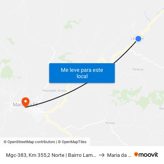 Mgc-383, Km 355,2 Norte | Bairro Lambari to Maria da Fé map