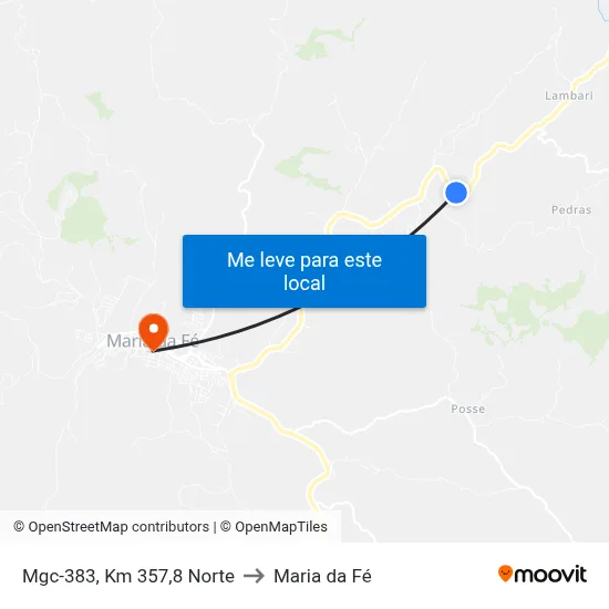 Mgc-383, Km 357,8 Norte to Maria da Fé map