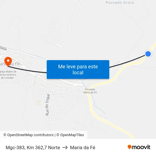 Mgc-383, Km 362,7 Norte to Maria da Fé map