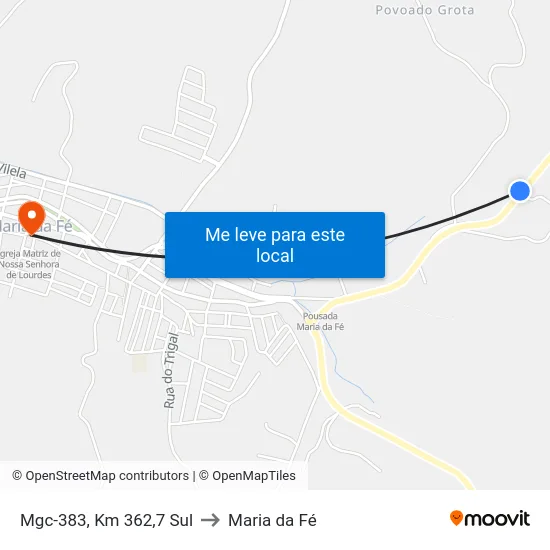 Mgc-383, Km 362,7 Sul to Maria da Fé map