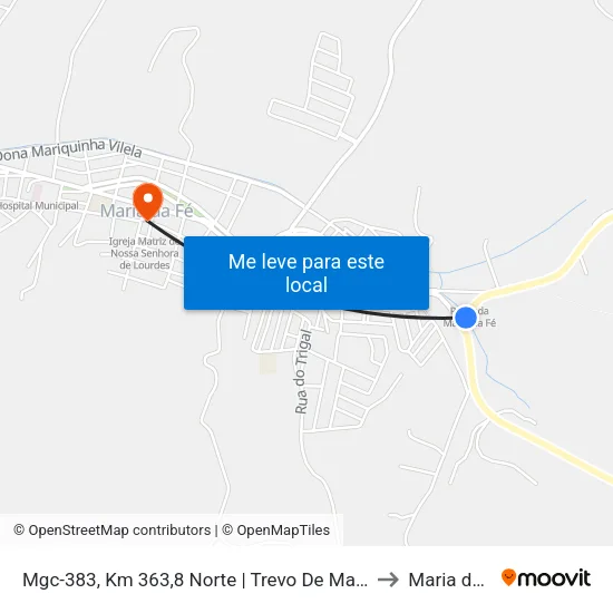 Mgc-383, Km 363,8 Norte | Trevo De Maria Da Fé to Maria da Fé map