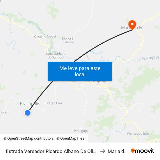 Estrada Vereador Ricardo Albano De Oliveira, Norte to Maria da Fé map