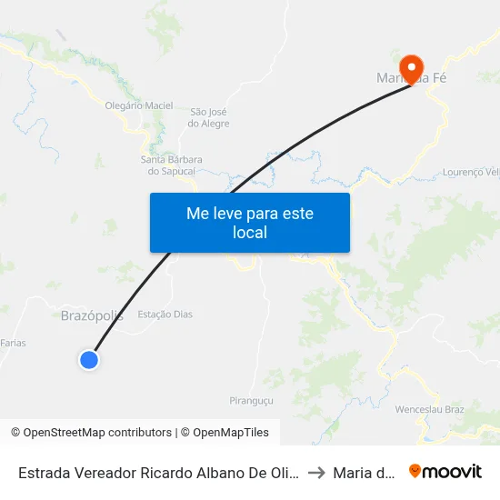 Estrada Vereador Ricardo Albano De Oliveira, Sul to Maria da Fé map