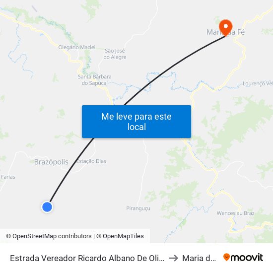 Estrada Vereador Ricardo Albano De Oliveira, Sul to Maria da Fé map