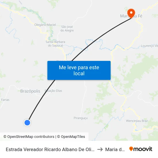 Estrada Vereador Ricardo Albano De Oliveira, Sul to Maria da Fé map
