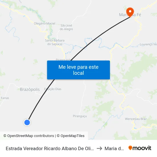 Estrada Vereador Ricardo Albano De Oliveira, Sul to Maria da Fé map