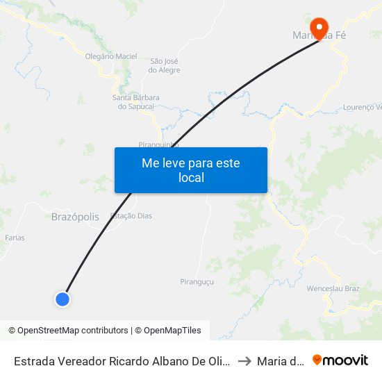 Estrada Vereador Ricardo Albano De Oliveira, Norte to Maria da Fé map