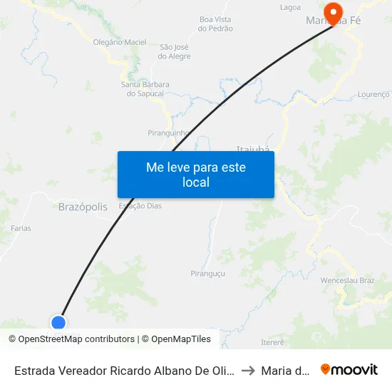 Estrada Vereador Ricardo Albano De Oliveira, Sul to Maria da Fé map