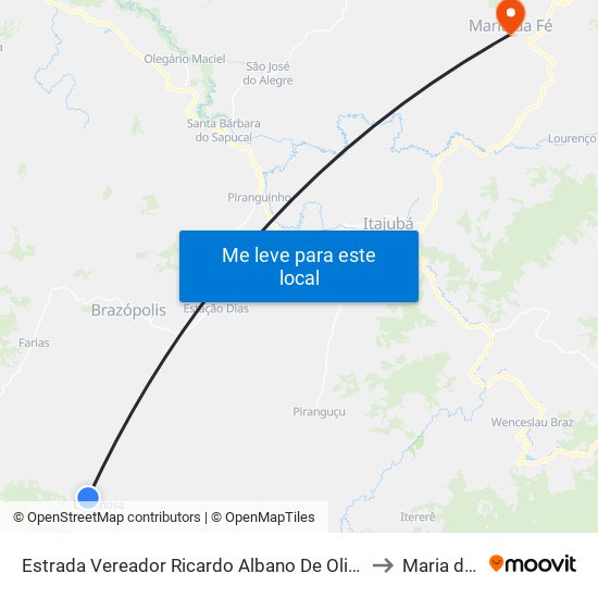 Estrada Vereador Ricardo Albano De Oliveira, Norte to Maria da Fé map