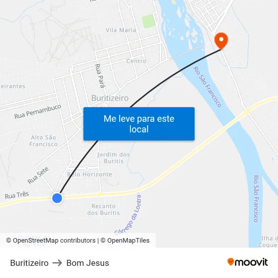 Buritizeiro to Bom Jesus map