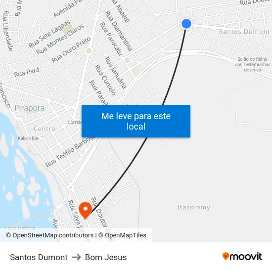 Santos Dumont to Bom Jesus map