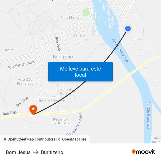 Bom Jesus to Buritizeiro map