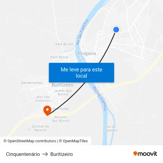 Cinquentenário to Buritizeiro map