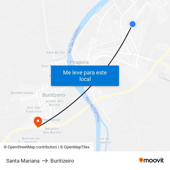 Santa Mariana to Buritizeiro map