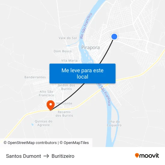 Santos Dumont to Buritizeiro map