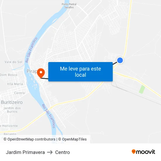 Jardim Primavera to Centro map