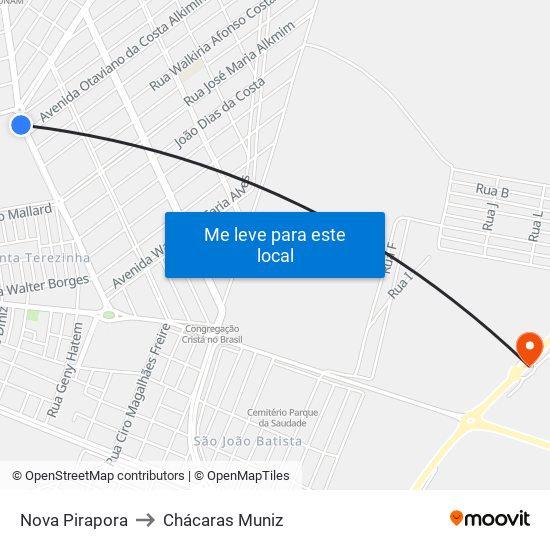 Nova Pirapora to Chácaras Muniz map