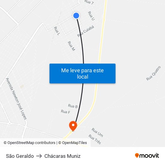 São Geraldo to Chácaras Muniz map